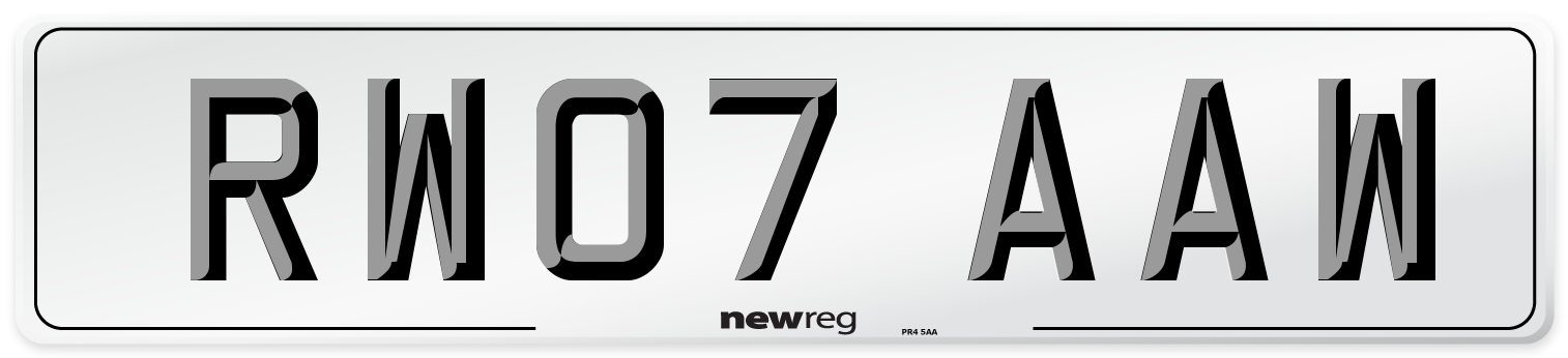 RW07 AAW Number Plate from New Reg